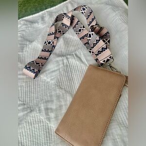 K. Carroll Stylish Tan Crossbody Wallet with Patterned Strap *BRAND NEW*